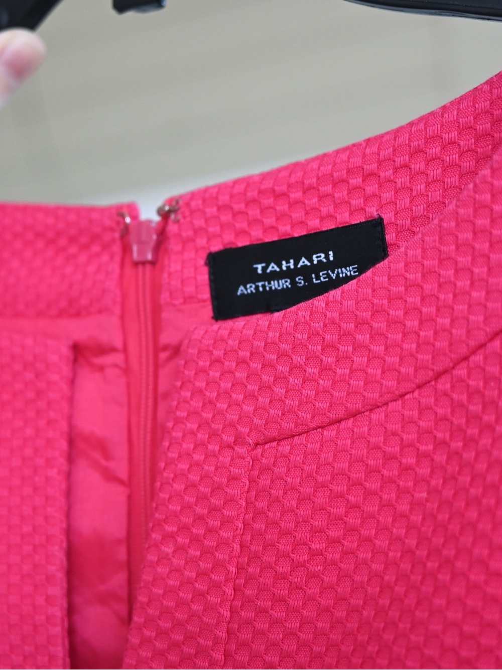 Tahari Hot Pink Midi Sheath Dress with Gold Buckle - Picture 3 of 3